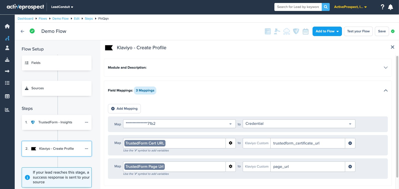 Delivery Step with TrustedForm mappings