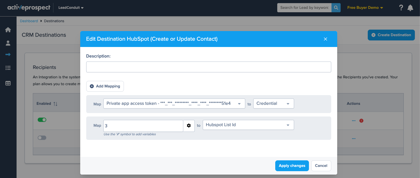 destination field mappings