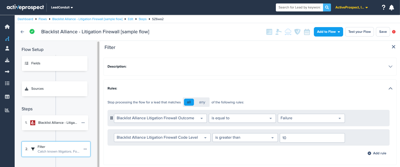 blacklist alliance filter steps in a flow