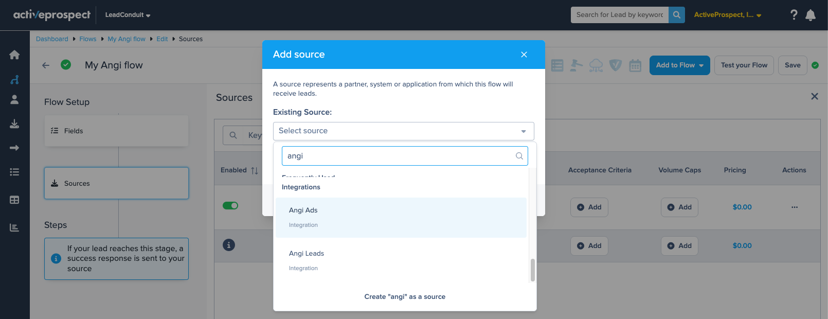 Angi source configuration