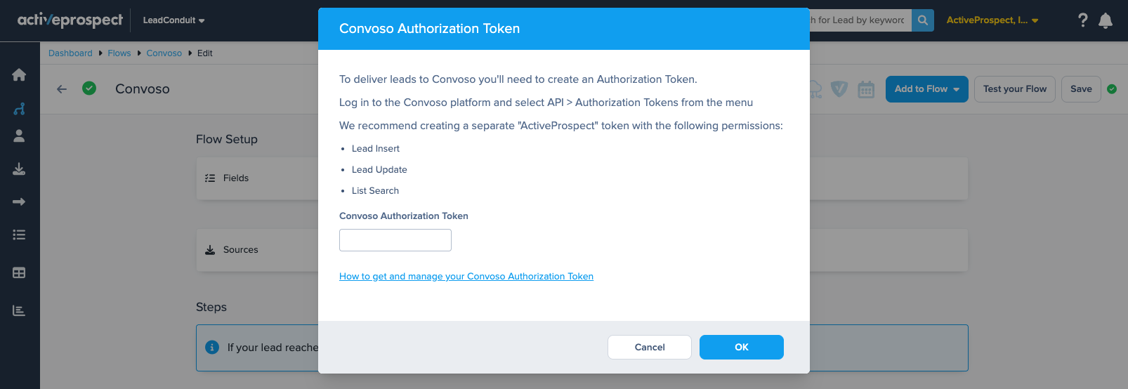 Convoso configuration screen