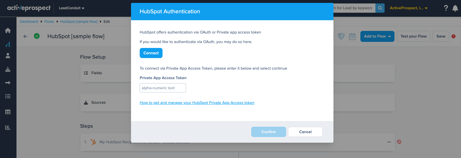 HubSpot configuration screen