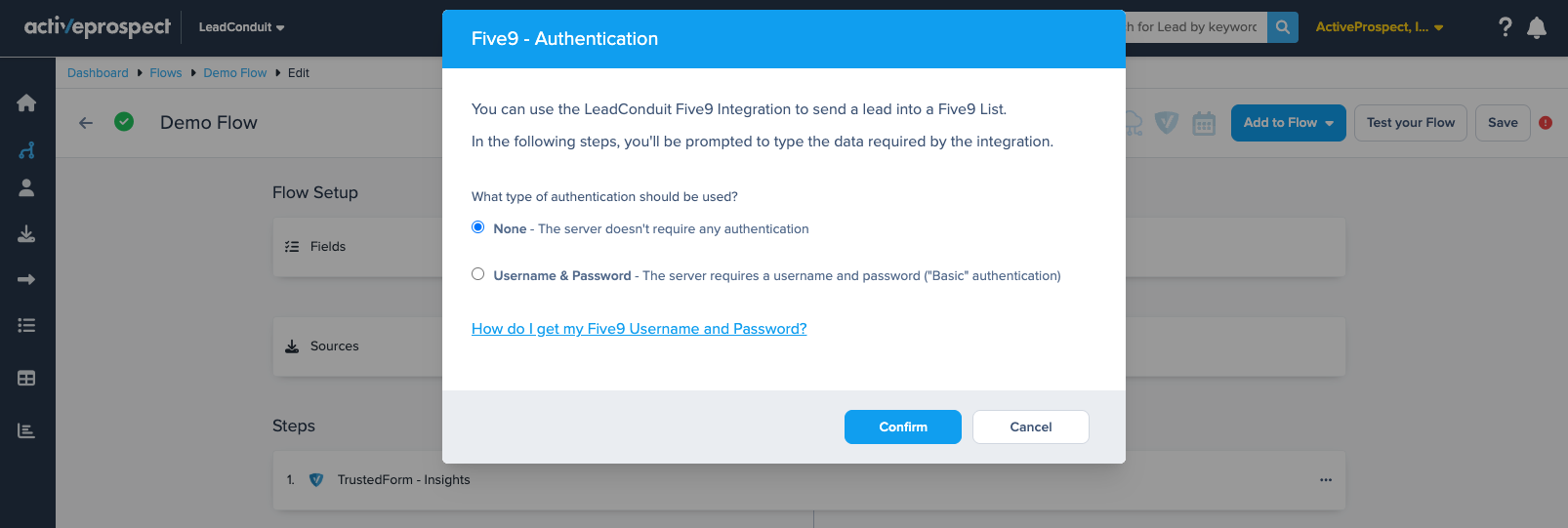 Five9 configuration screen