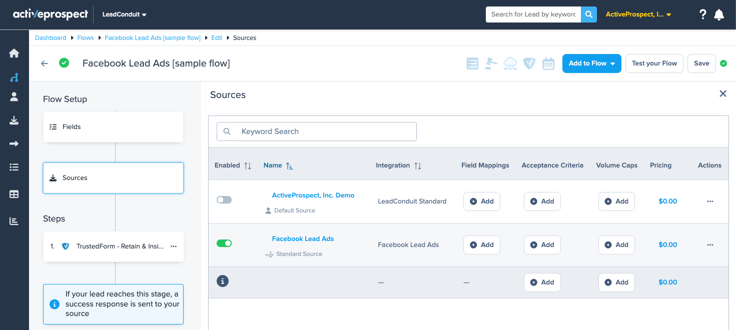 Flow with Facebook Lead Ads integration
