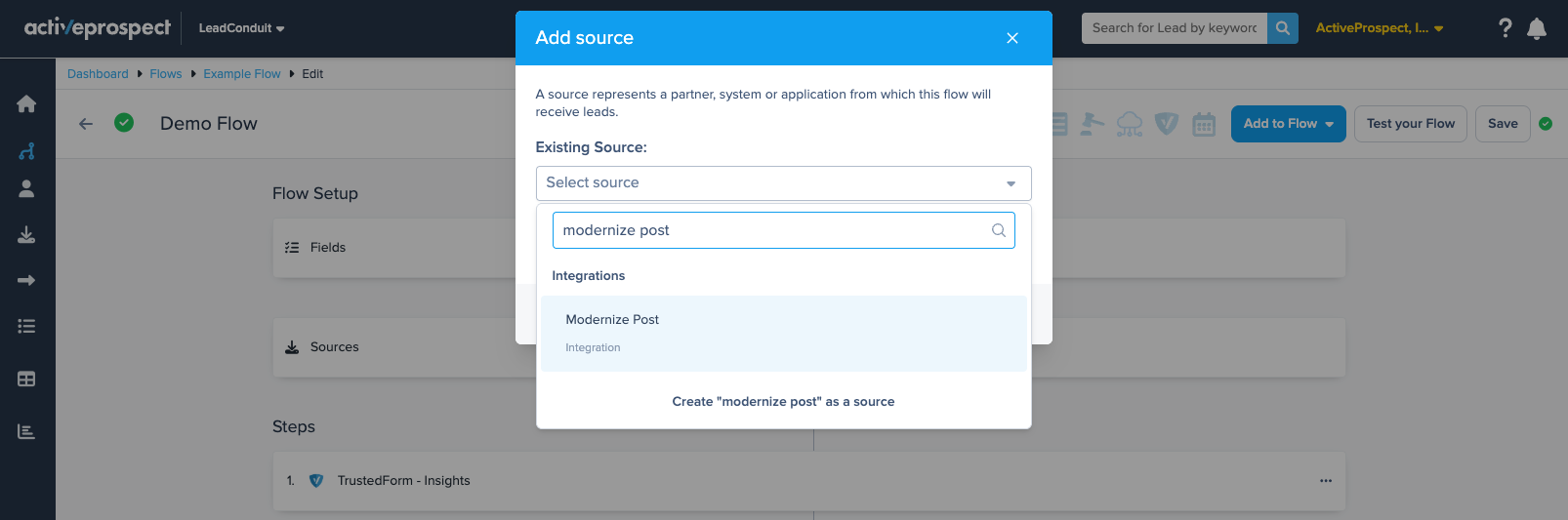 modernize in the add source modal