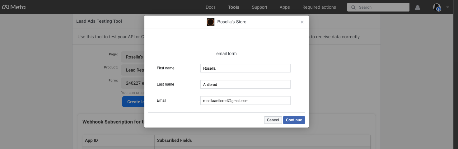 Facebook form