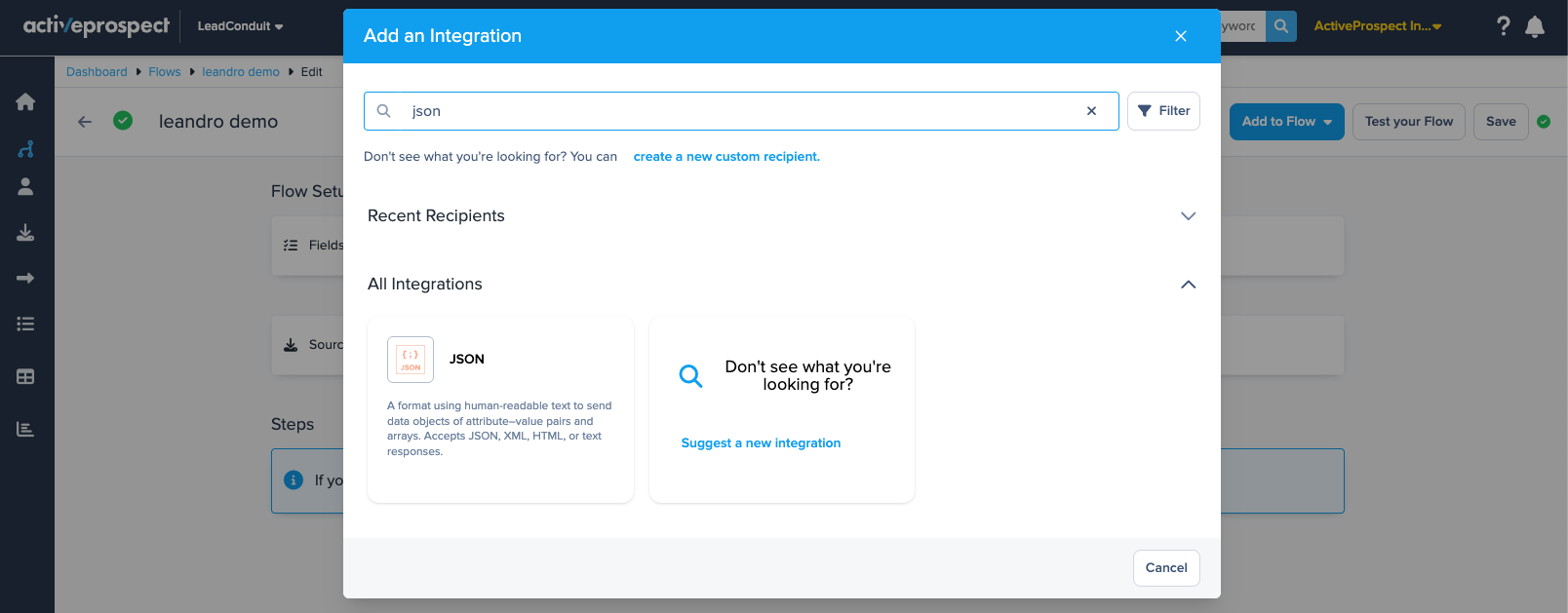 json in integrations catalog