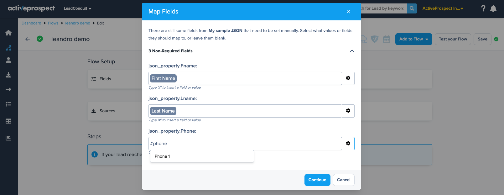 json mapping modal