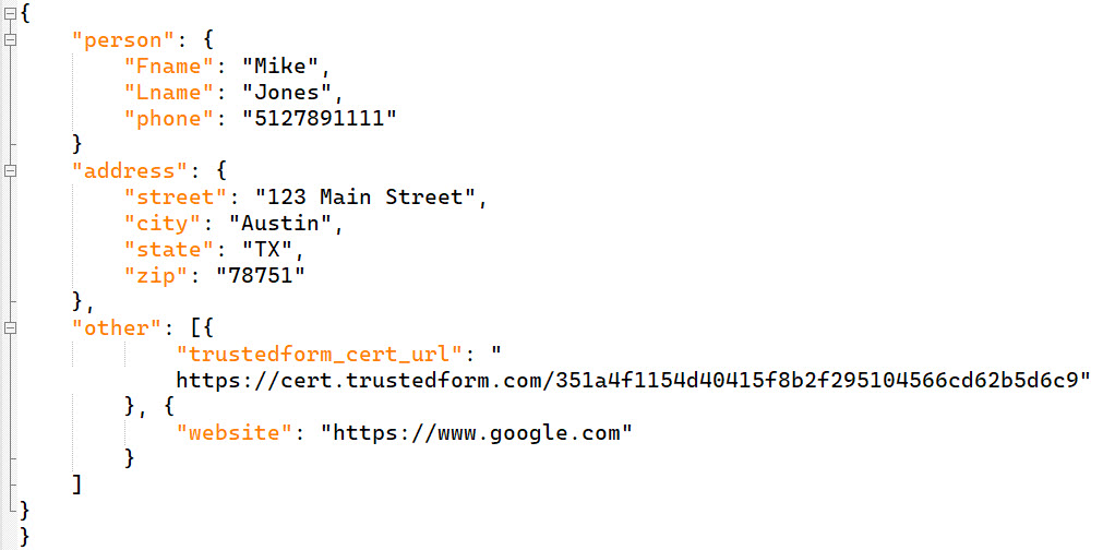 json sample payload