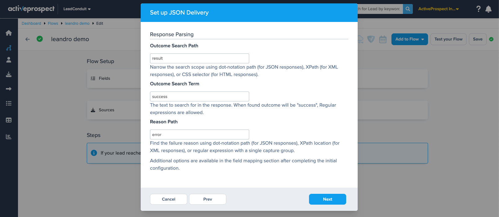 json response parsing modal