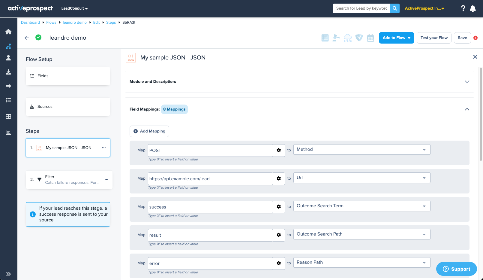 json step field mappings
