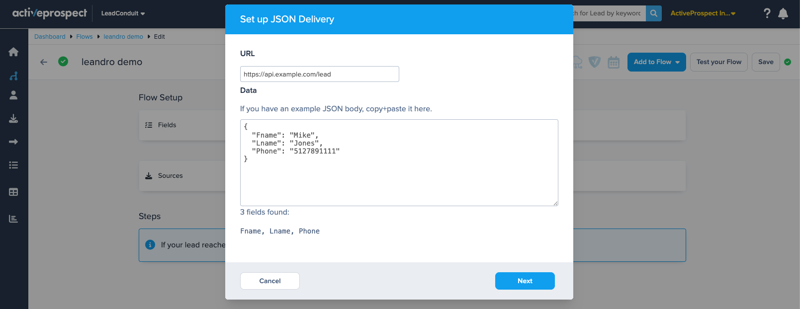 json configuration modal
