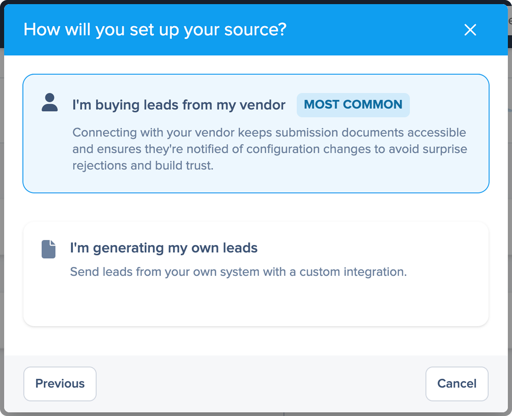 New source type modal