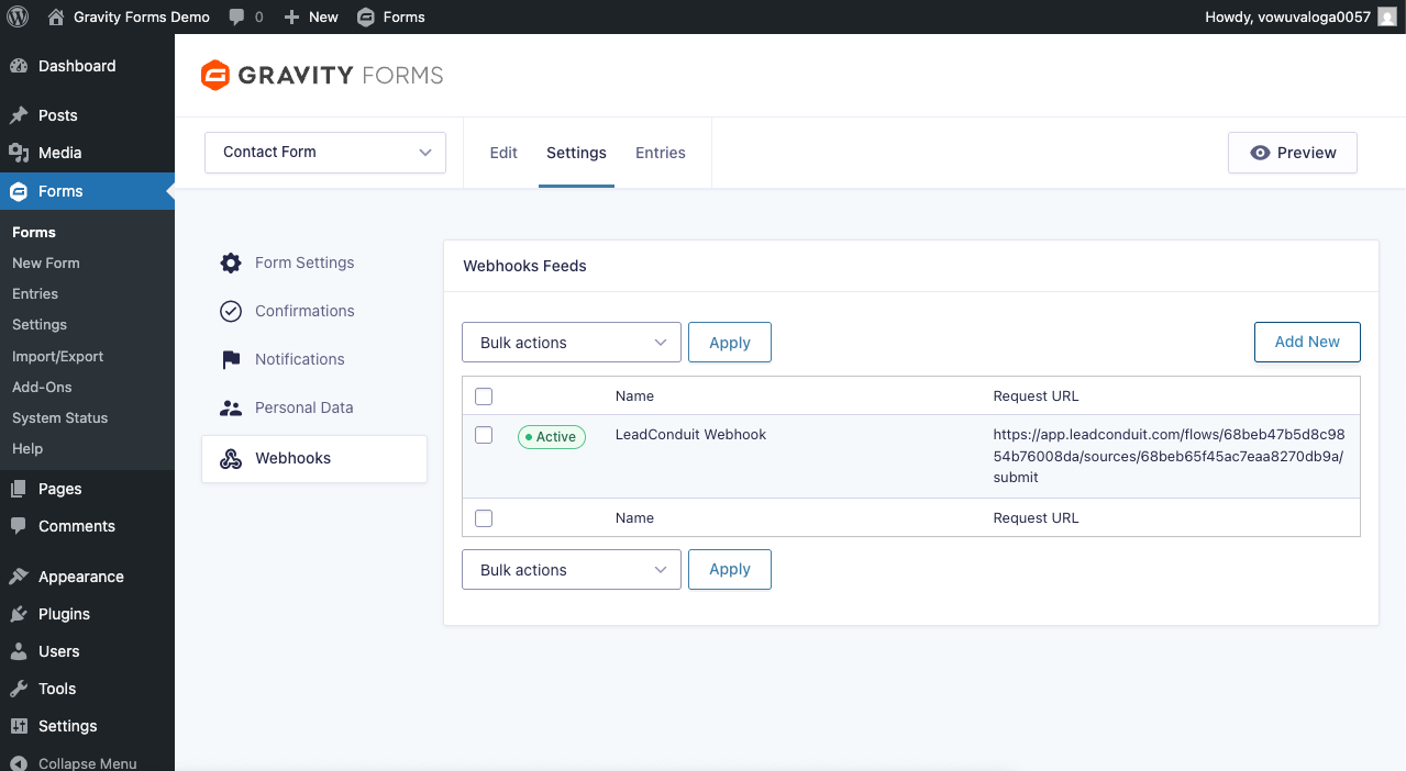 Form Settings → Webhooks → Add New (repeat per form)