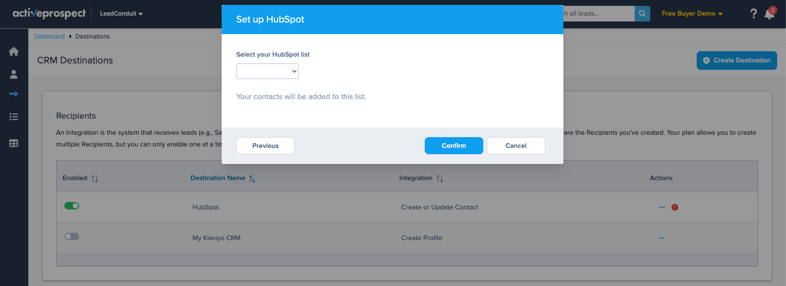 destination additional settings