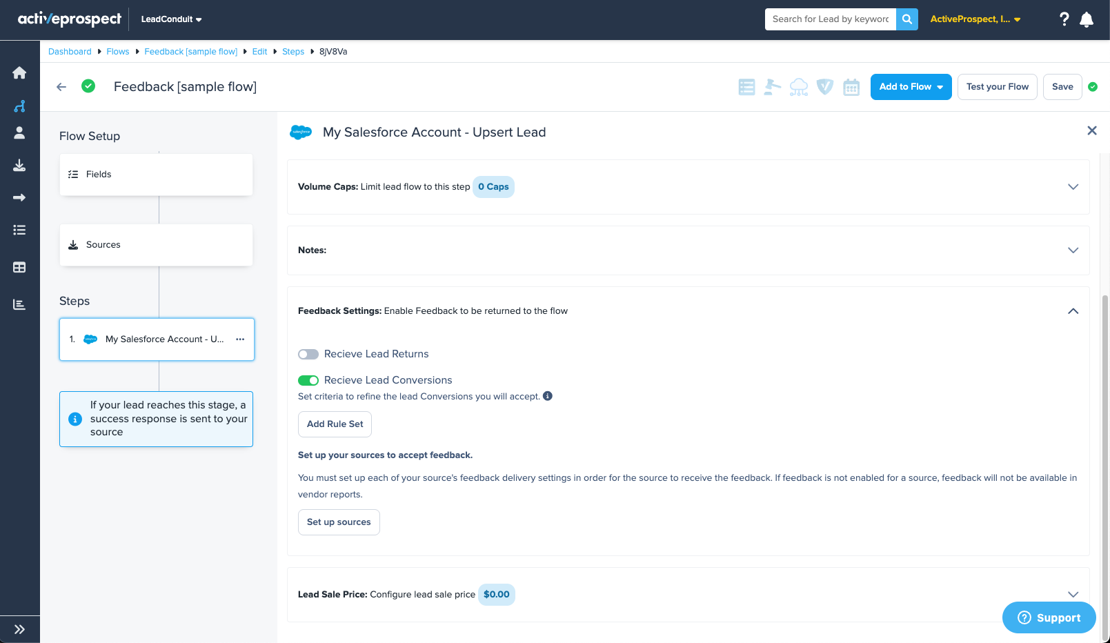 A Salesforce Recipient with Lead Conversions enabled