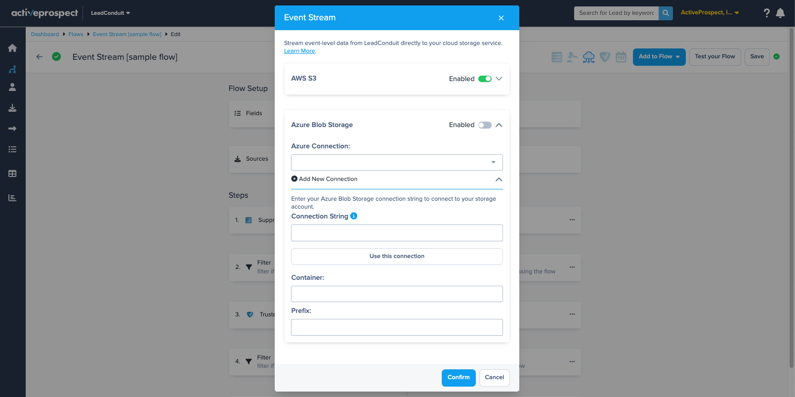 Event Stream configuration modal