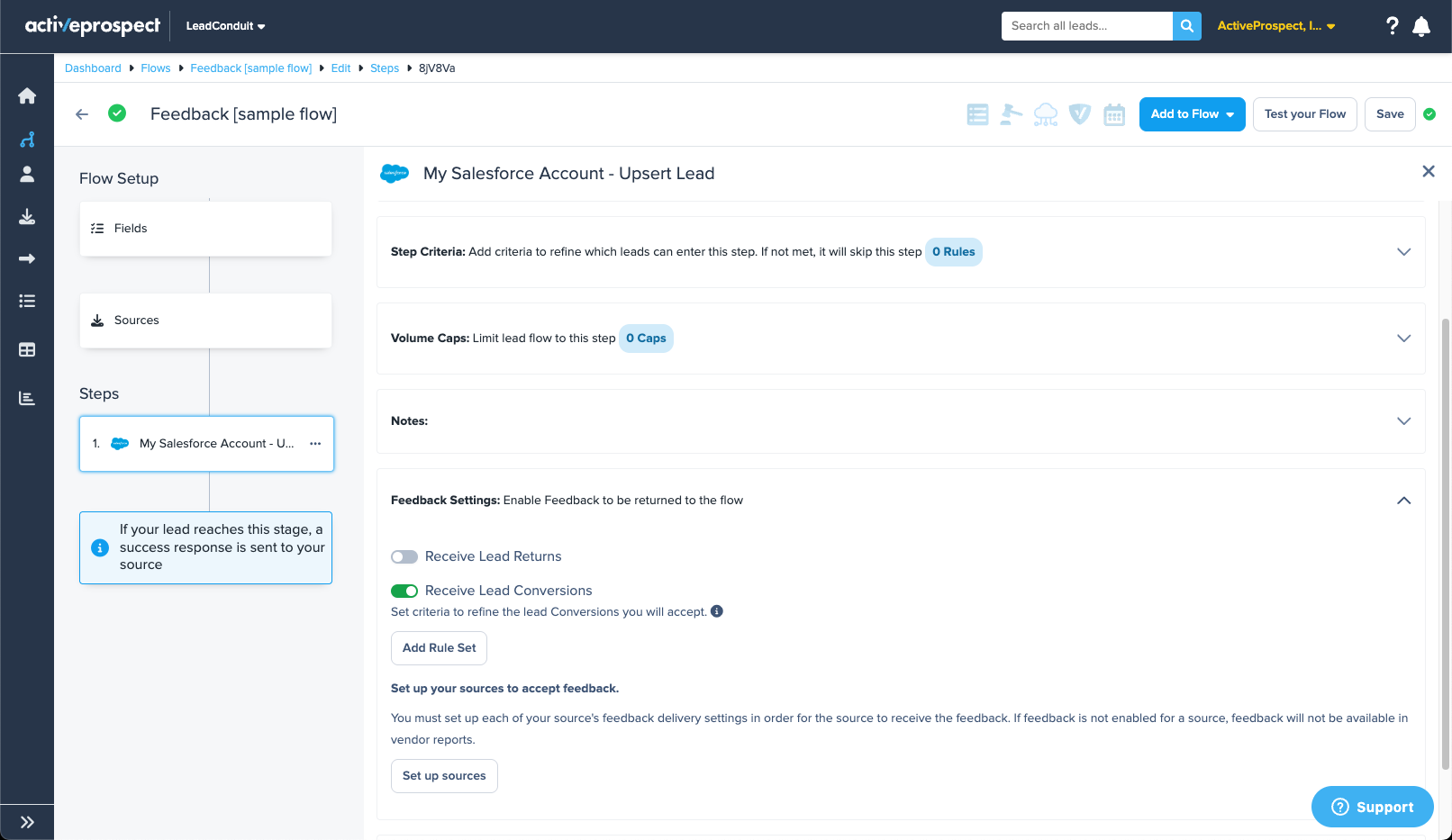 A Salesforce Recipient with Lead Conversions enabled