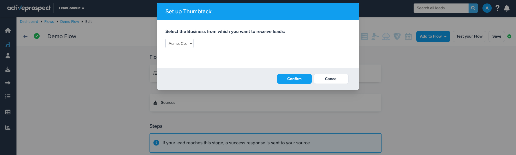 Thumbtack business selection