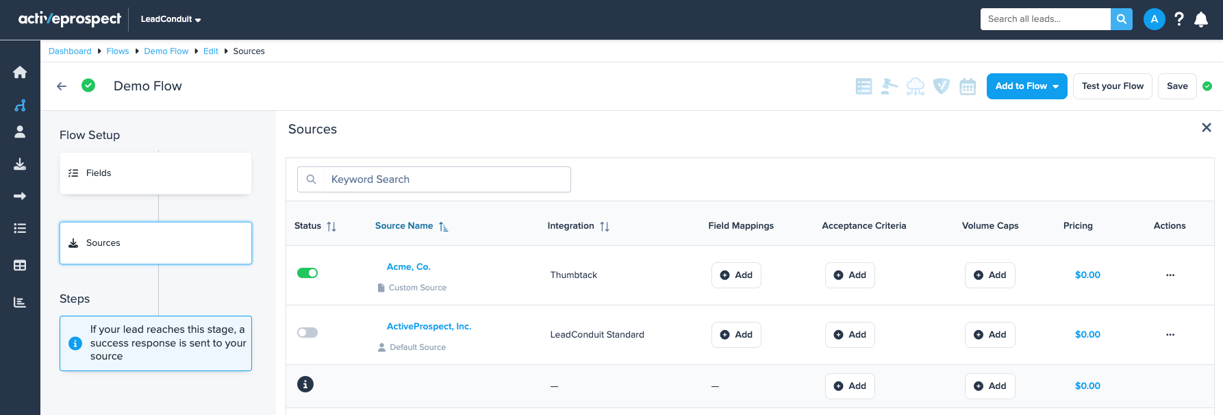 Flow with Thumbtack as a source