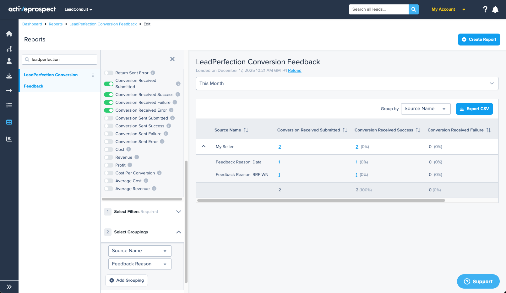 leadperfection conversion report configuration