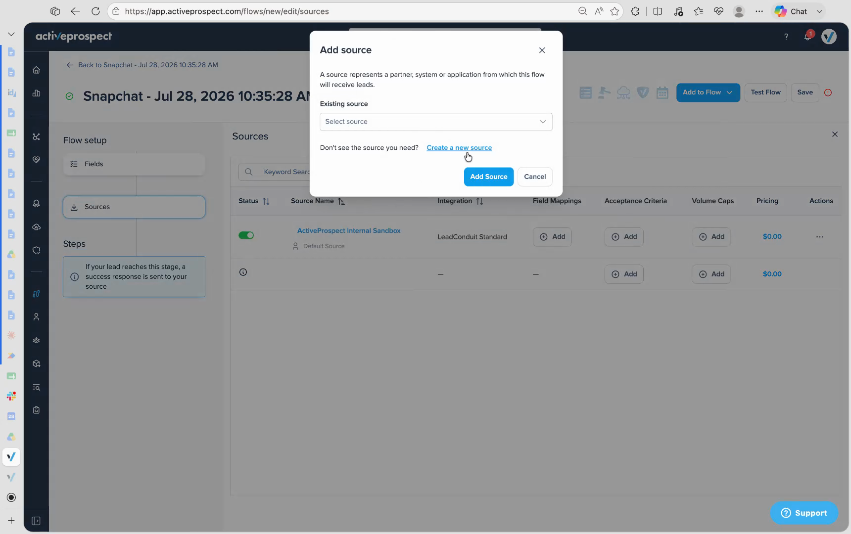 Add source dialog with the Create a new source option