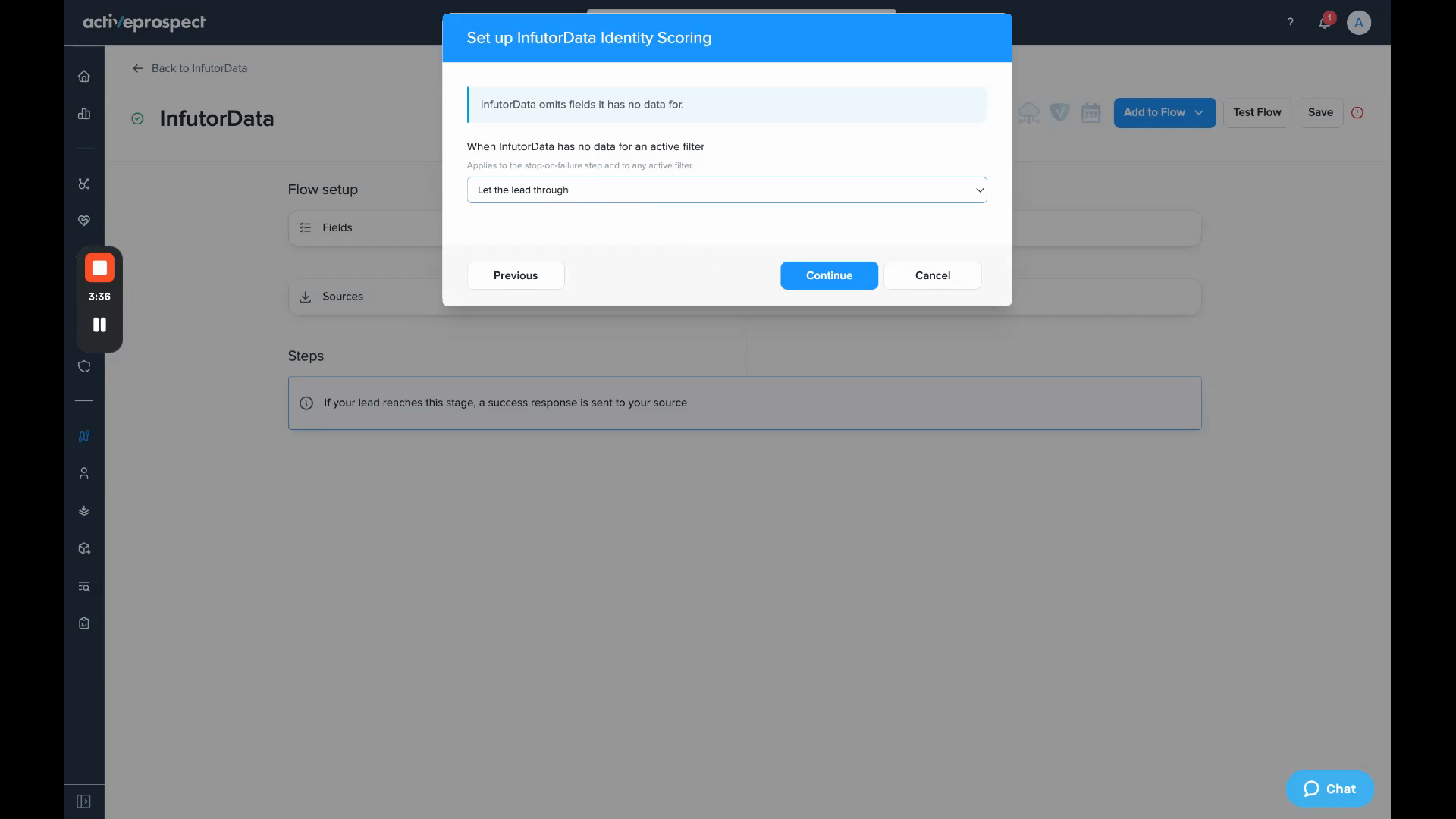 No-data-for-active-filter dropdown set to Let the lead through