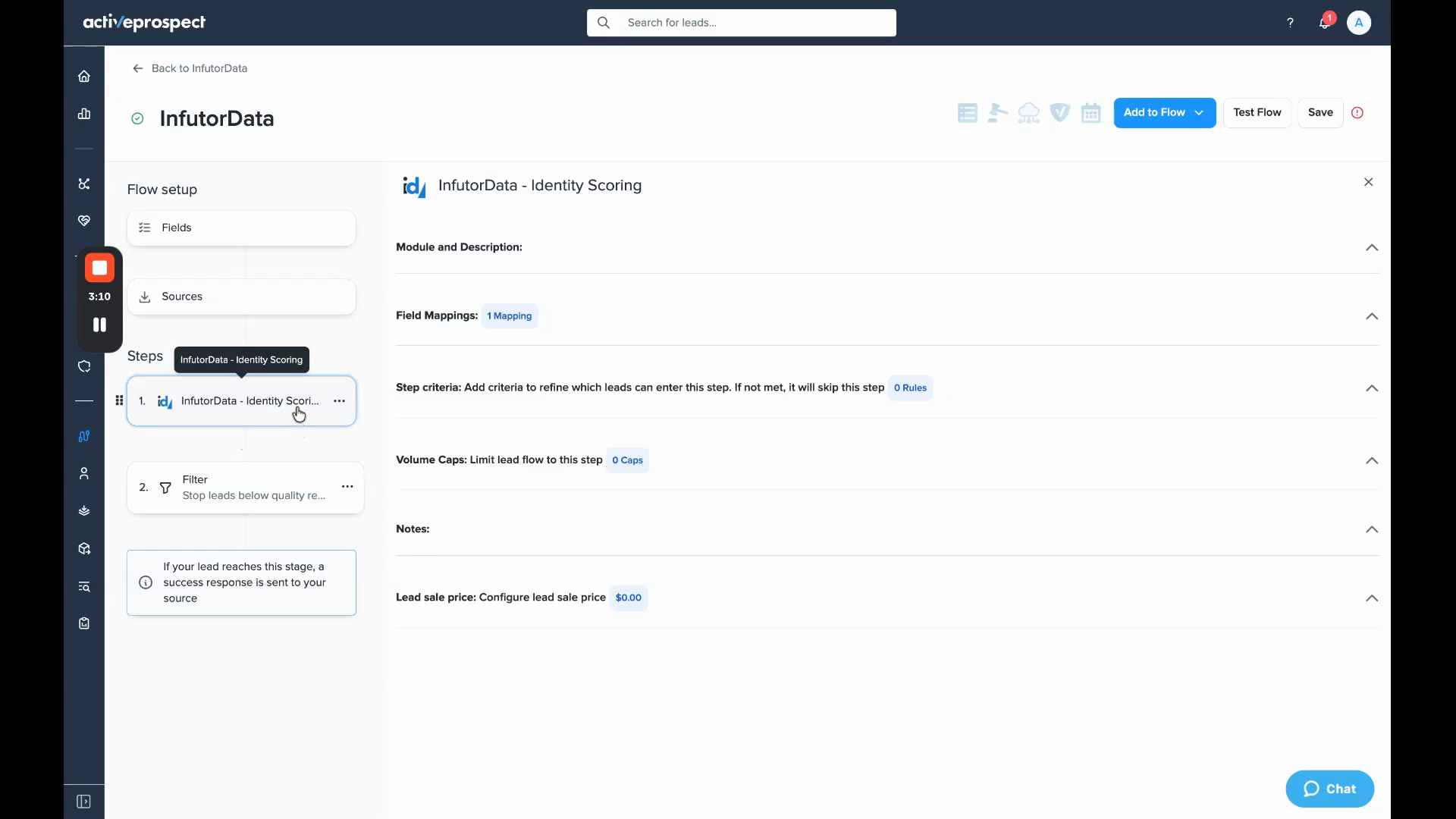 InfutorData - Identity Scoring added as step 1, with a Filter step below