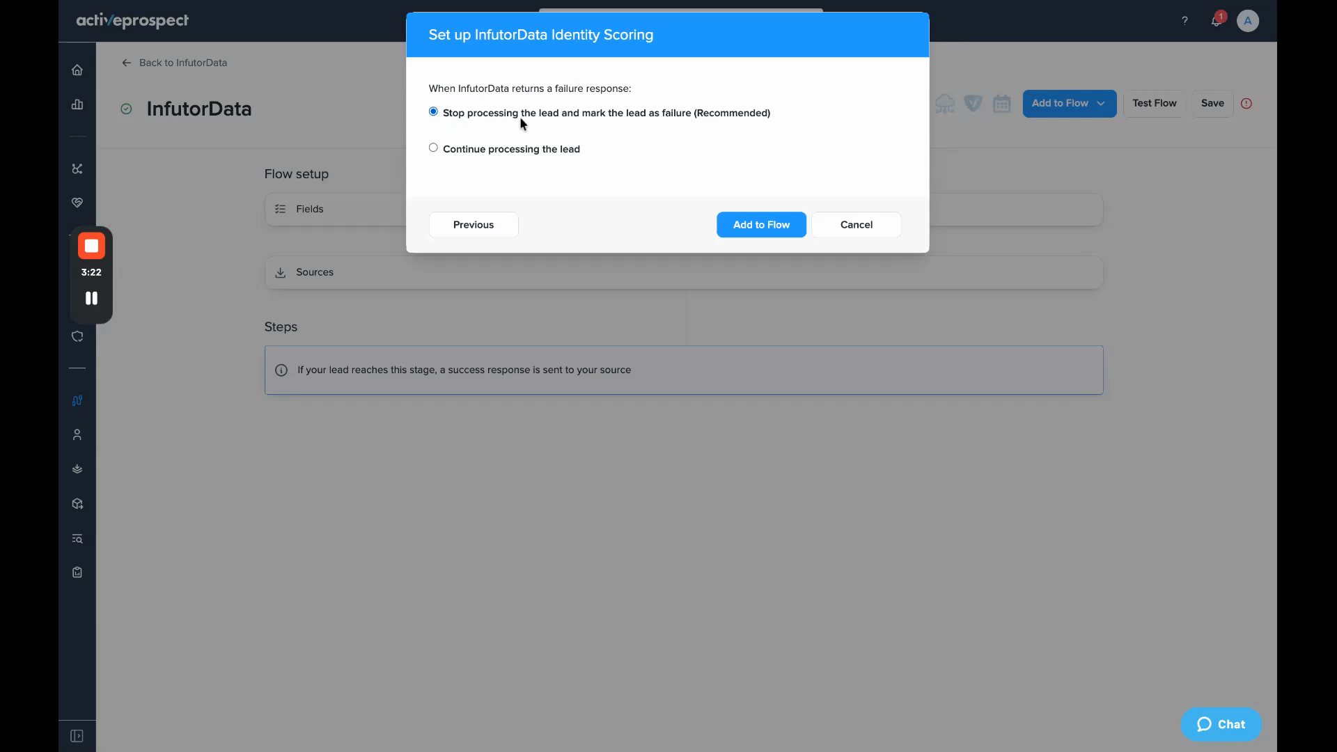 Failure-response options with Stop processing recommended