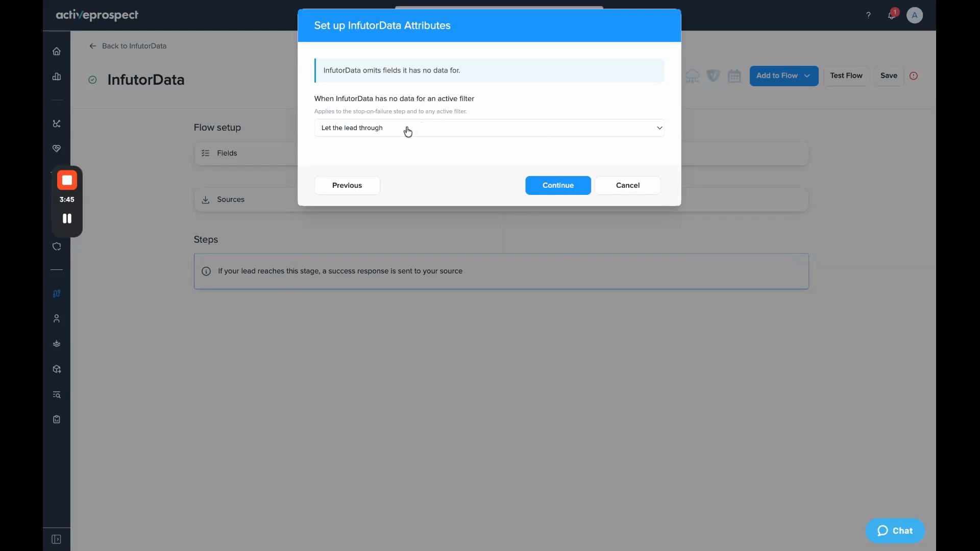No-data-for-active-filter dropdown set to Let the lead through