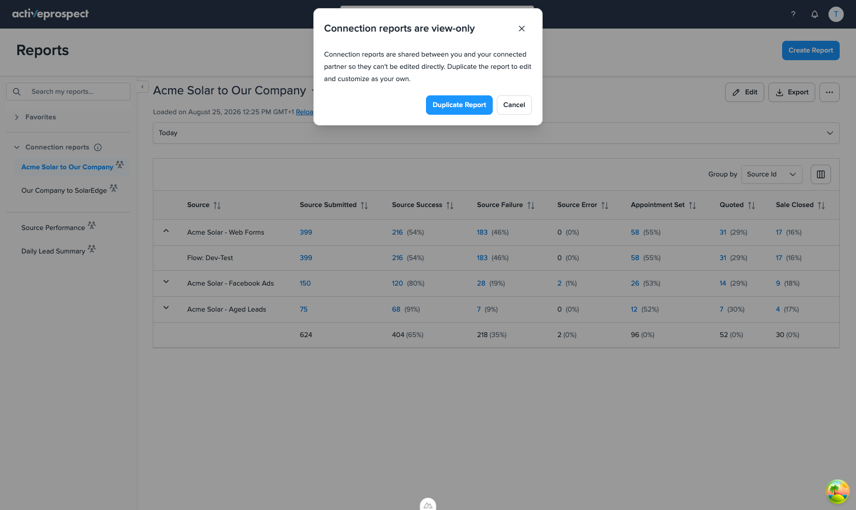 The view-only dialog with Duplicate Report as the next step