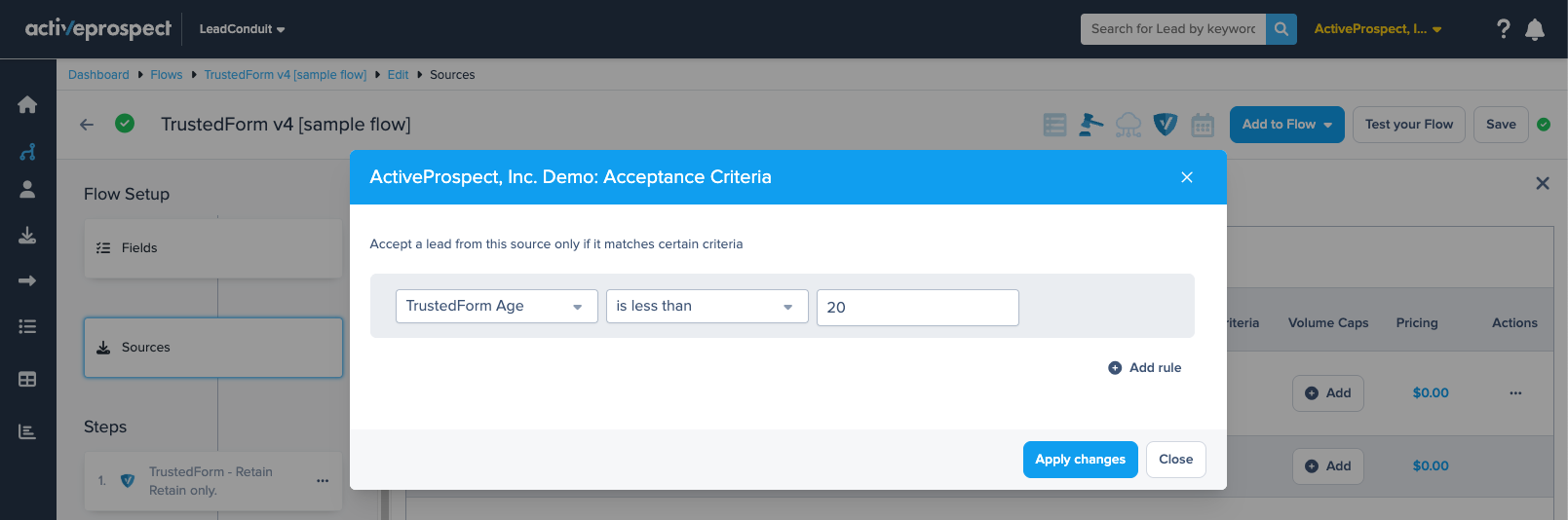 a source acceptance criteria with trustedform decisions