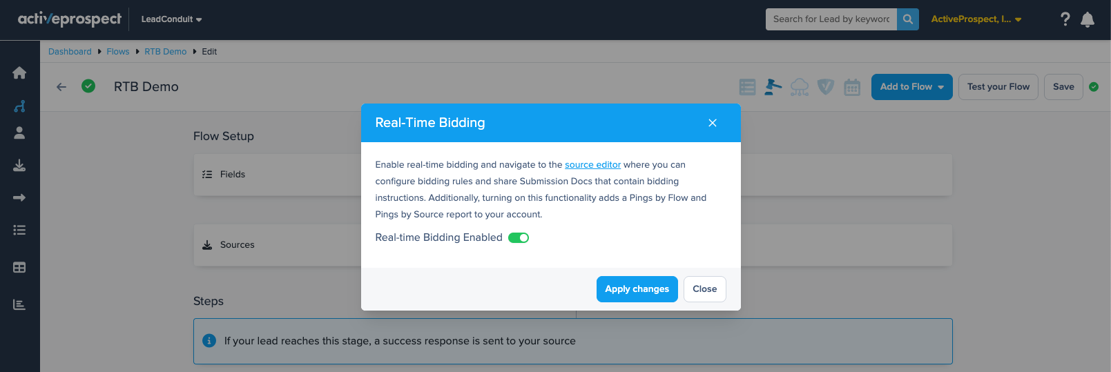 real-time bidding modal