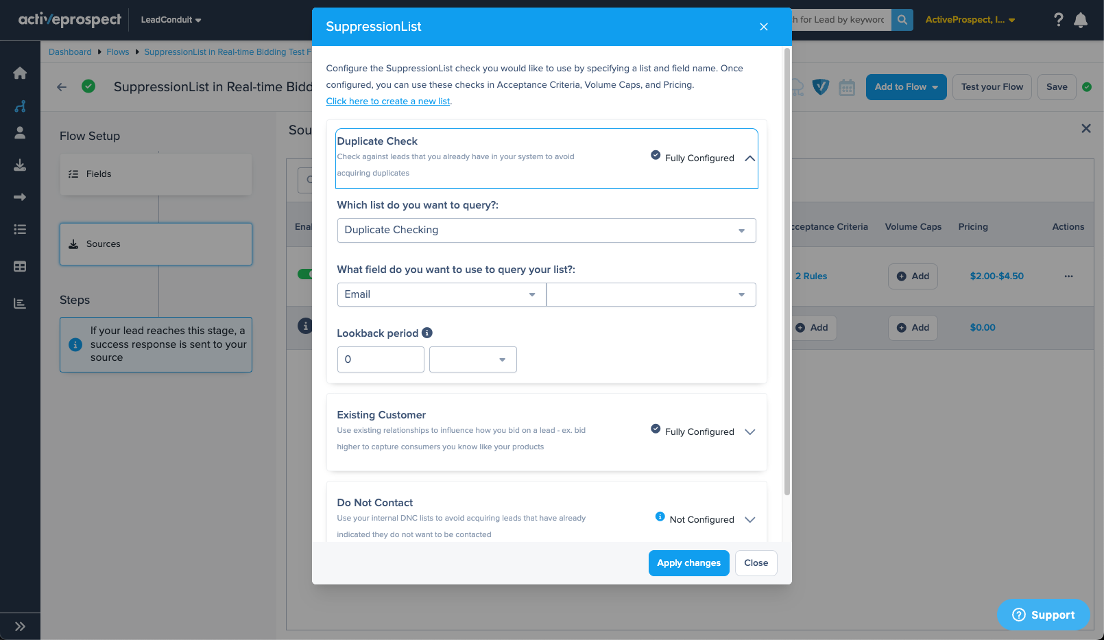 suppressionlist in real time bidding configuration modal