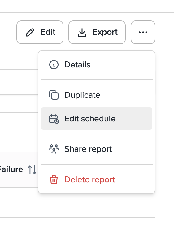 Edit schedule in the menu of a scheduled report